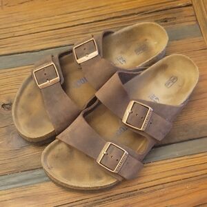 Birkenstock Brown Two-Strap Buckle Sandals